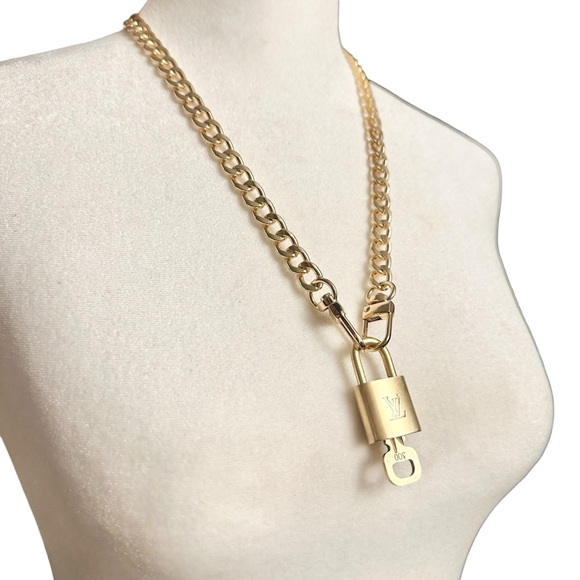 Authentic Louis Vuitton #314 Lock & Key Set on a 18K Gold Plated Chain Necklace